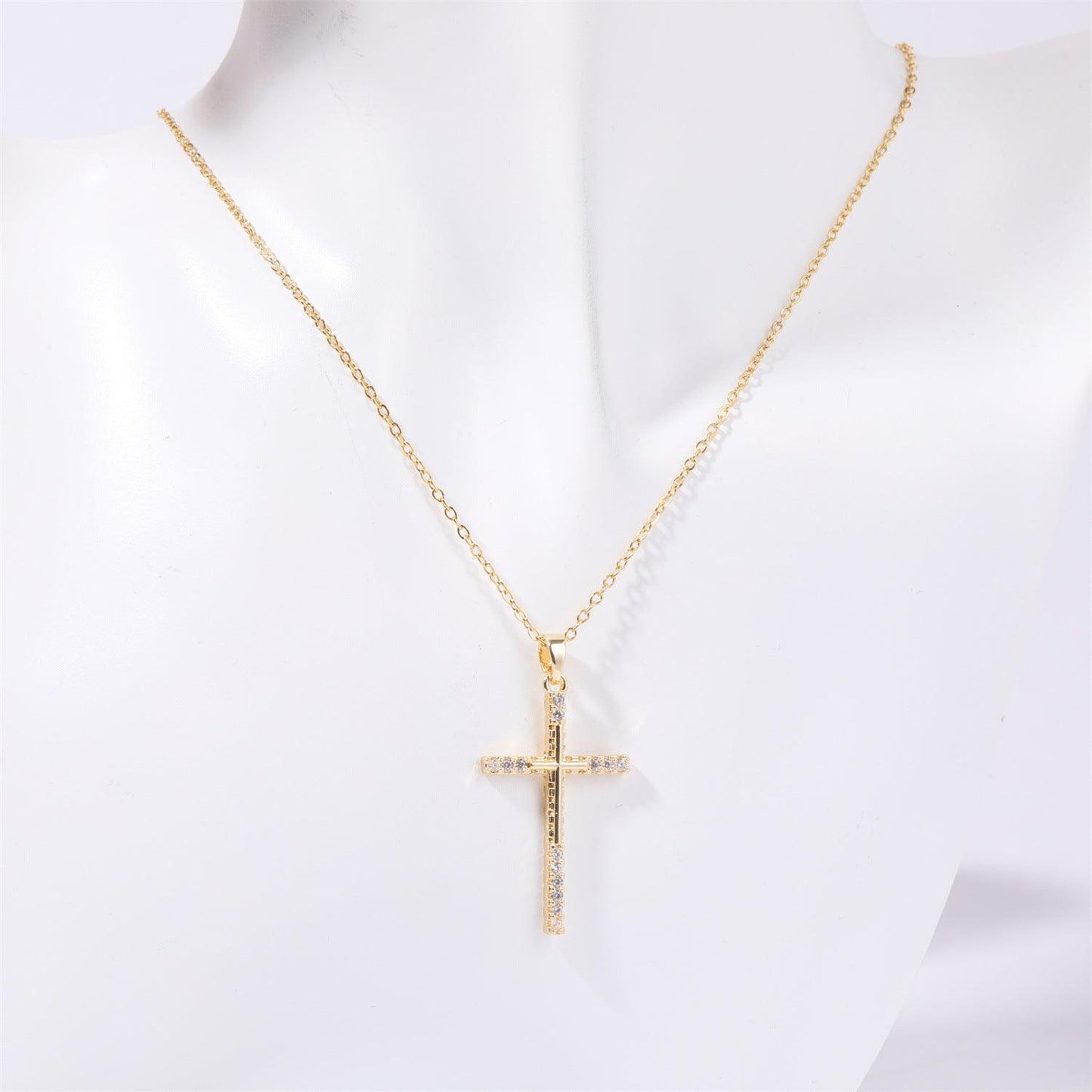 Stainless Steel Inlaid Zircon Cross Necklace Carauana Store