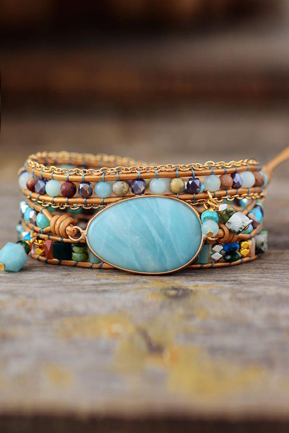 Handmade Natural Stone Beaded Triple Layer Bracelet Carauana Store