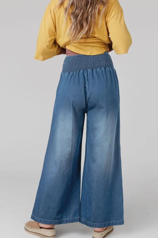 Smocked Wide Leg Jeans Carauana Store