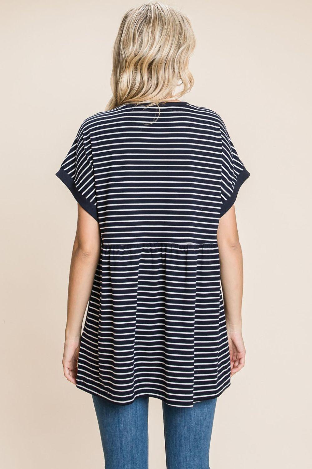 Cotton Bleu by Nu Label Striped Button Front Baby Doll Top Carauana Store