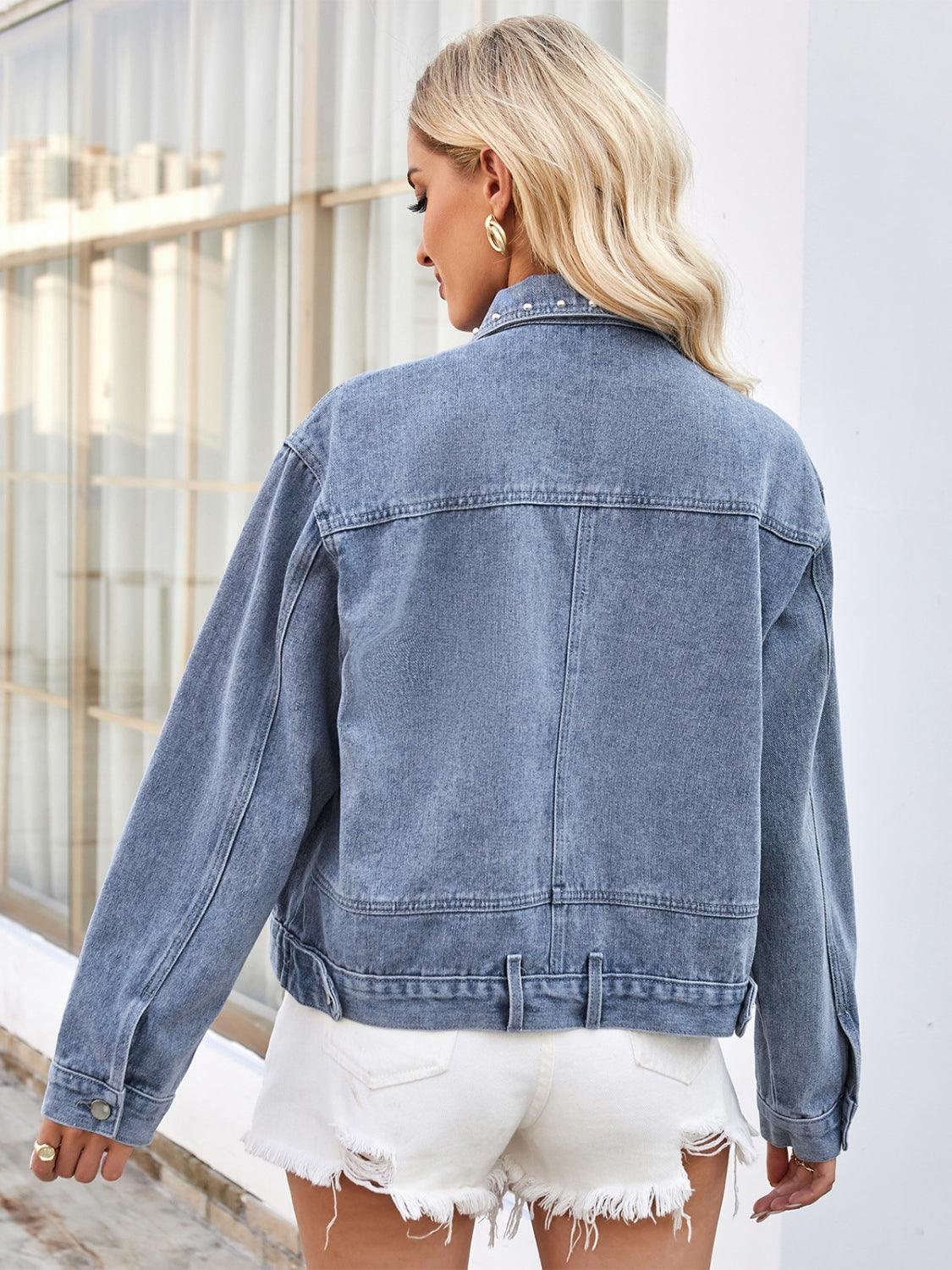 Studded Long Sleeve Denim Jacket Carauana Store