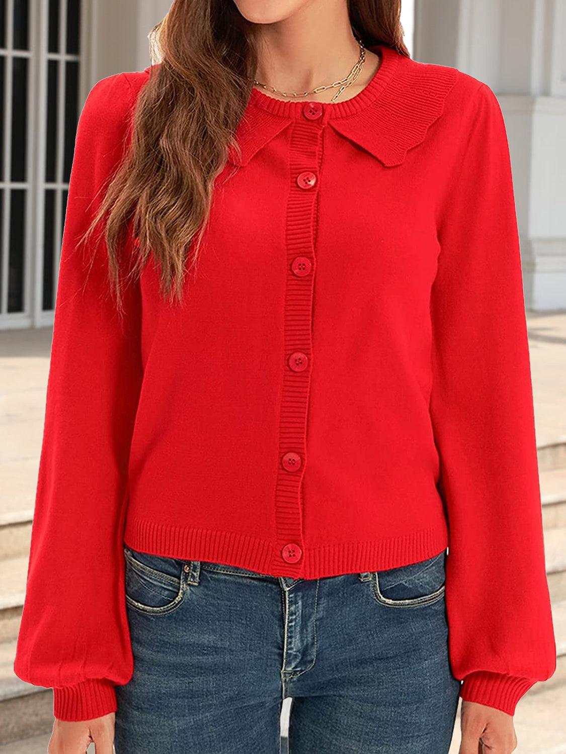 Collared Long Sleeve Button Down Cardigan Carauana Store