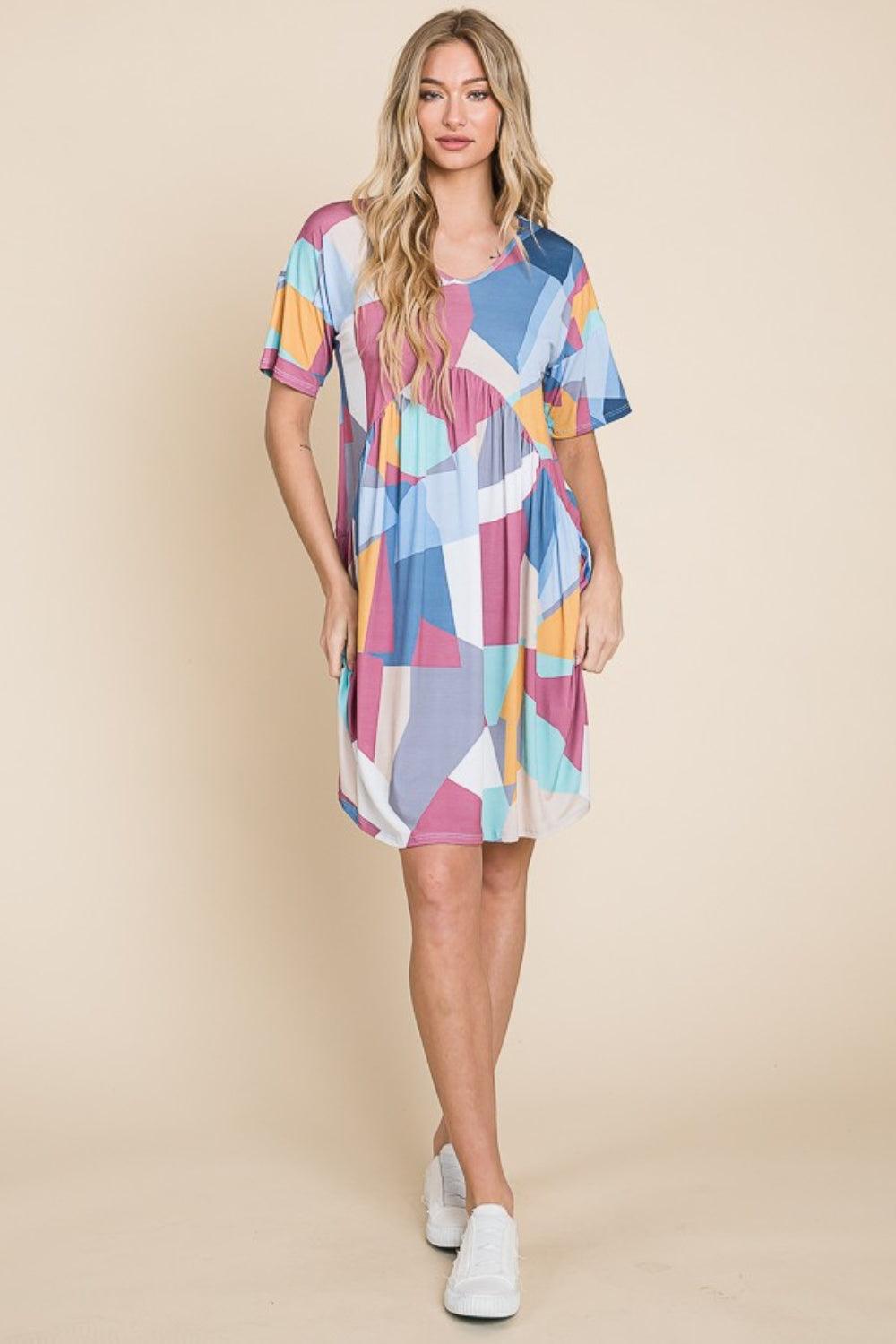 BOMBOM Ruched Color Block Short Sleeve Dress Carauana Store