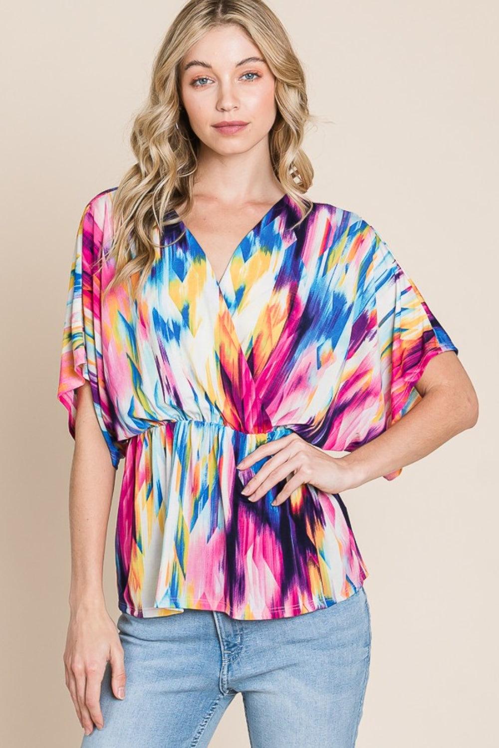 BOMBOM Printed Surplice Peplum Blouse Carauana Store