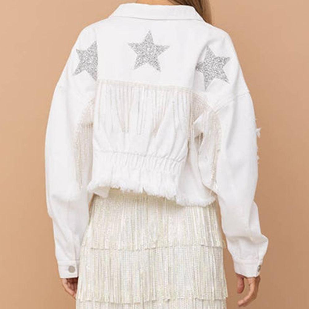 Distressed Raw Hem Dropped Shoulder Denim Jacket Carauana Store