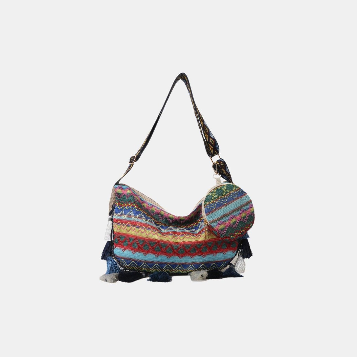 Printed Tassel Detail Crossbody Bag with Small Purse Carauana Store