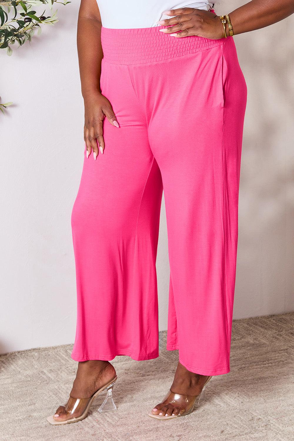 Double Take Full Size Smocked Wide Waistband Wide Leg Pants Carauana Store