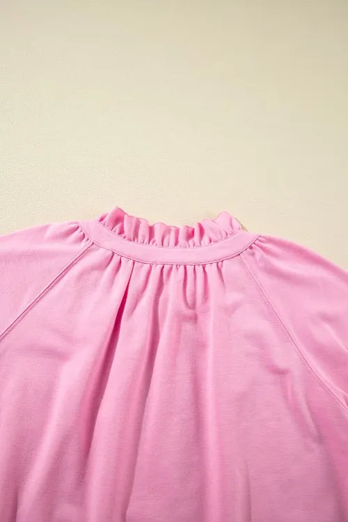 Half Zip Puff Sleeve Top and Ruffled Shorts Set Carauana Store