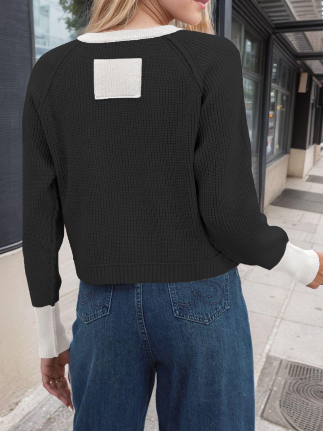 Contrast Button Up Long Sleeve Cardigan Carauana Store