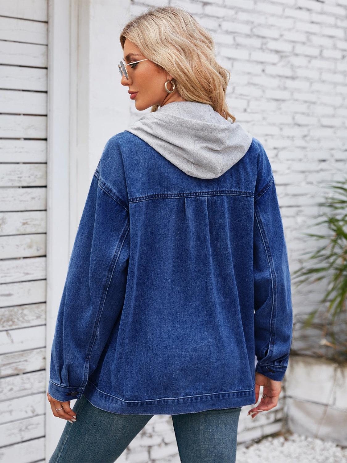 Pocketd Button Up Detachable Hooded Denim Jacket Carauana Store