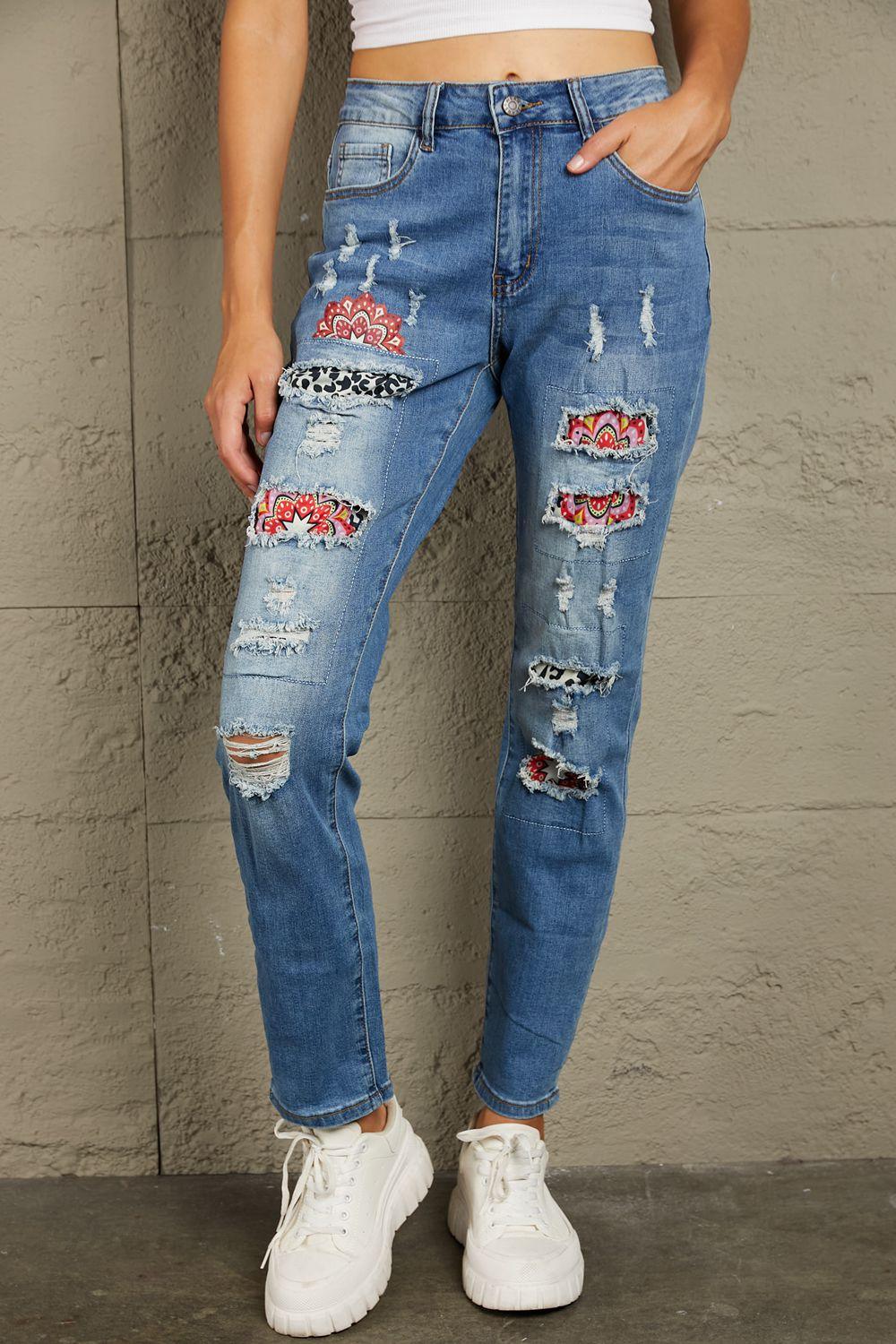 Baeful Leopard Patch Ankle-Length Jeans Carauana Store