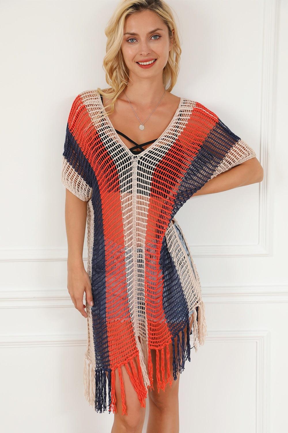 Tassel Color Block V-Neck Cover Up Carauana Store