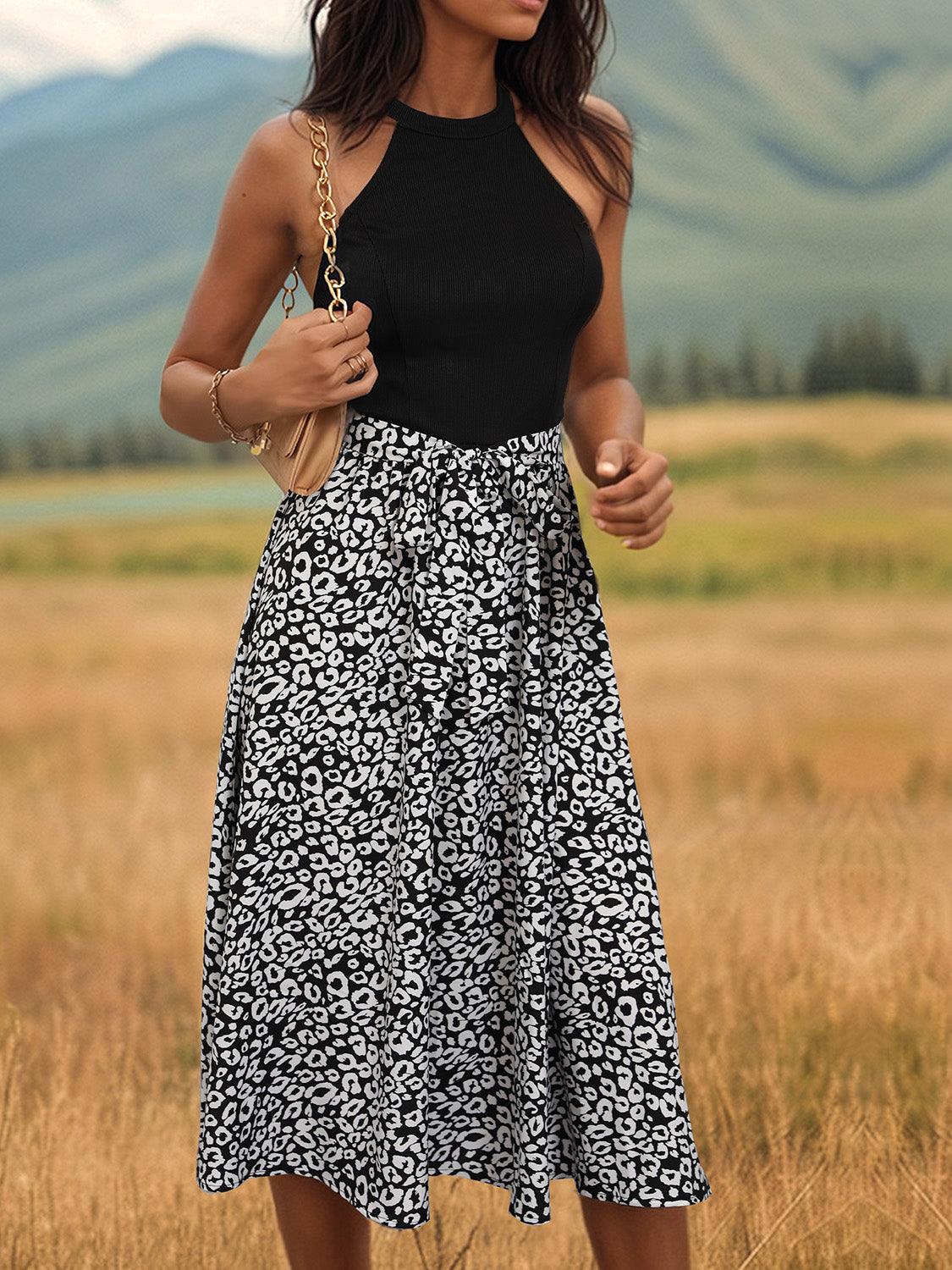 Leopard Halter Neck Midi Dress Carauana Store