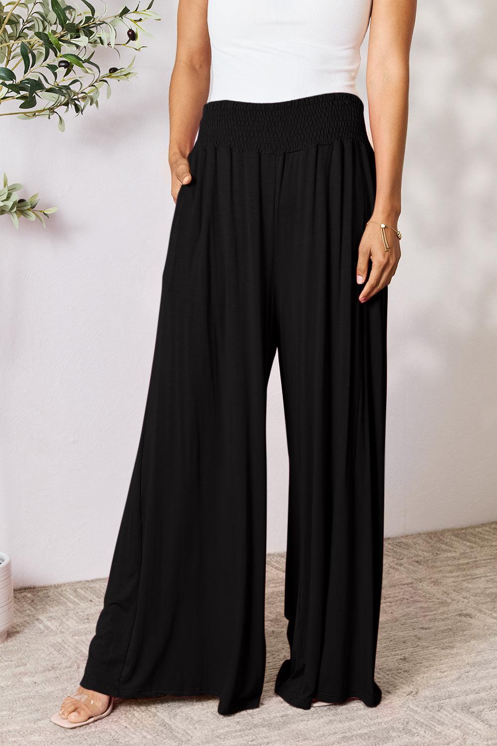 Double Take Full Size Smocked Wide Waistband Wide Leg Pants Carauana Store