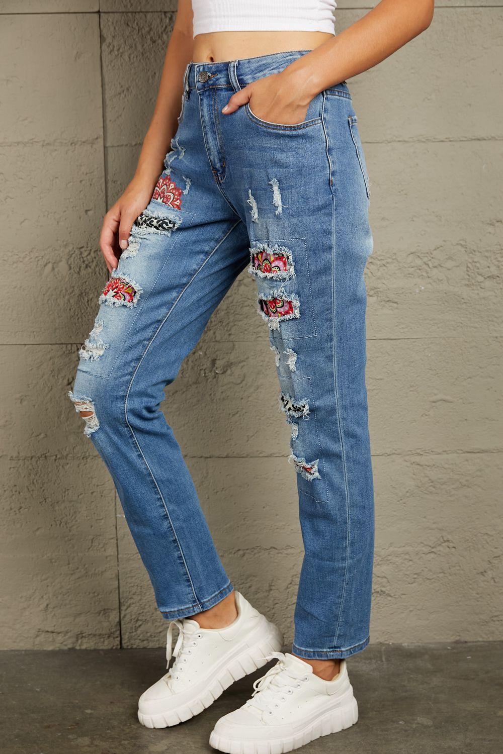 Baeful Leopard Patch Ankle-Length Jeans Carauana Store