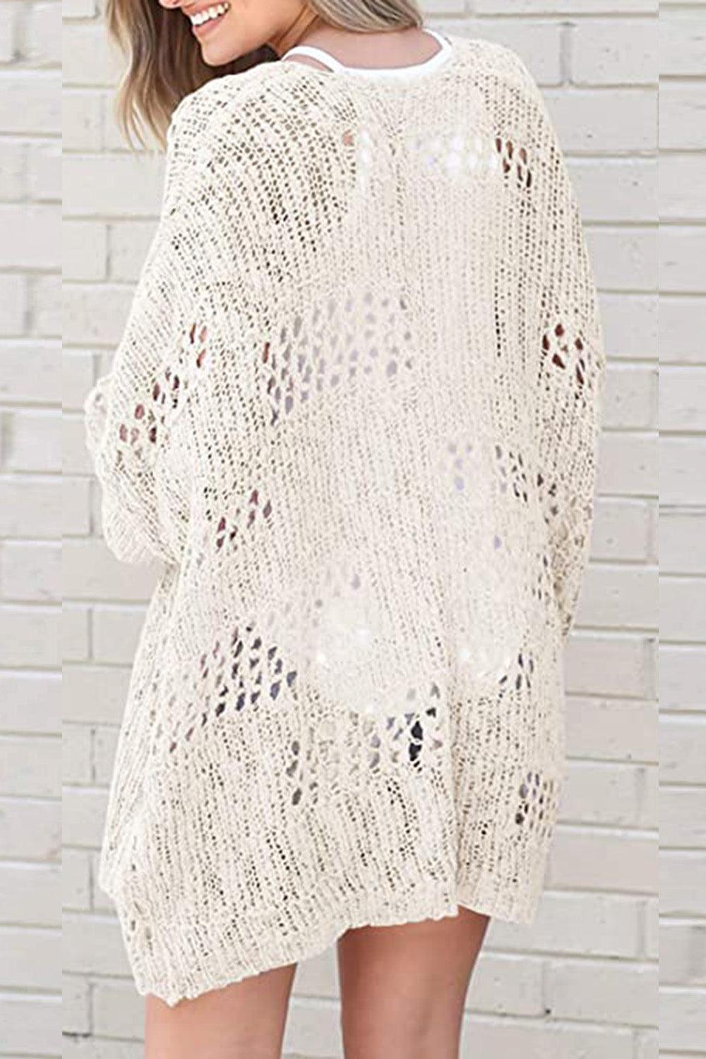 Openwork Open Front Long Sleeve Cardigan Carauana Store
