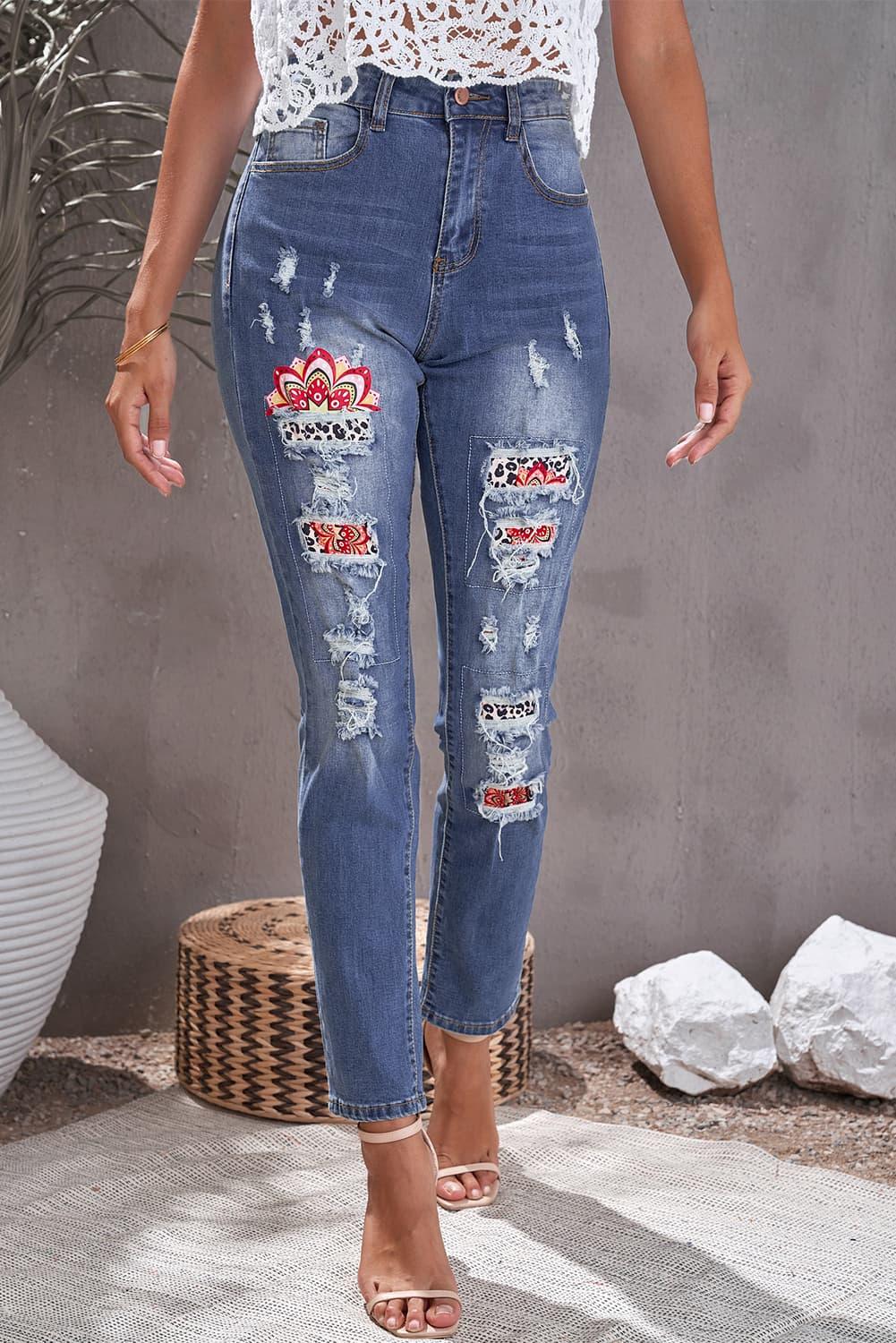 Baeful Leopard Patch Ankle-Length Jeans Carauana Store