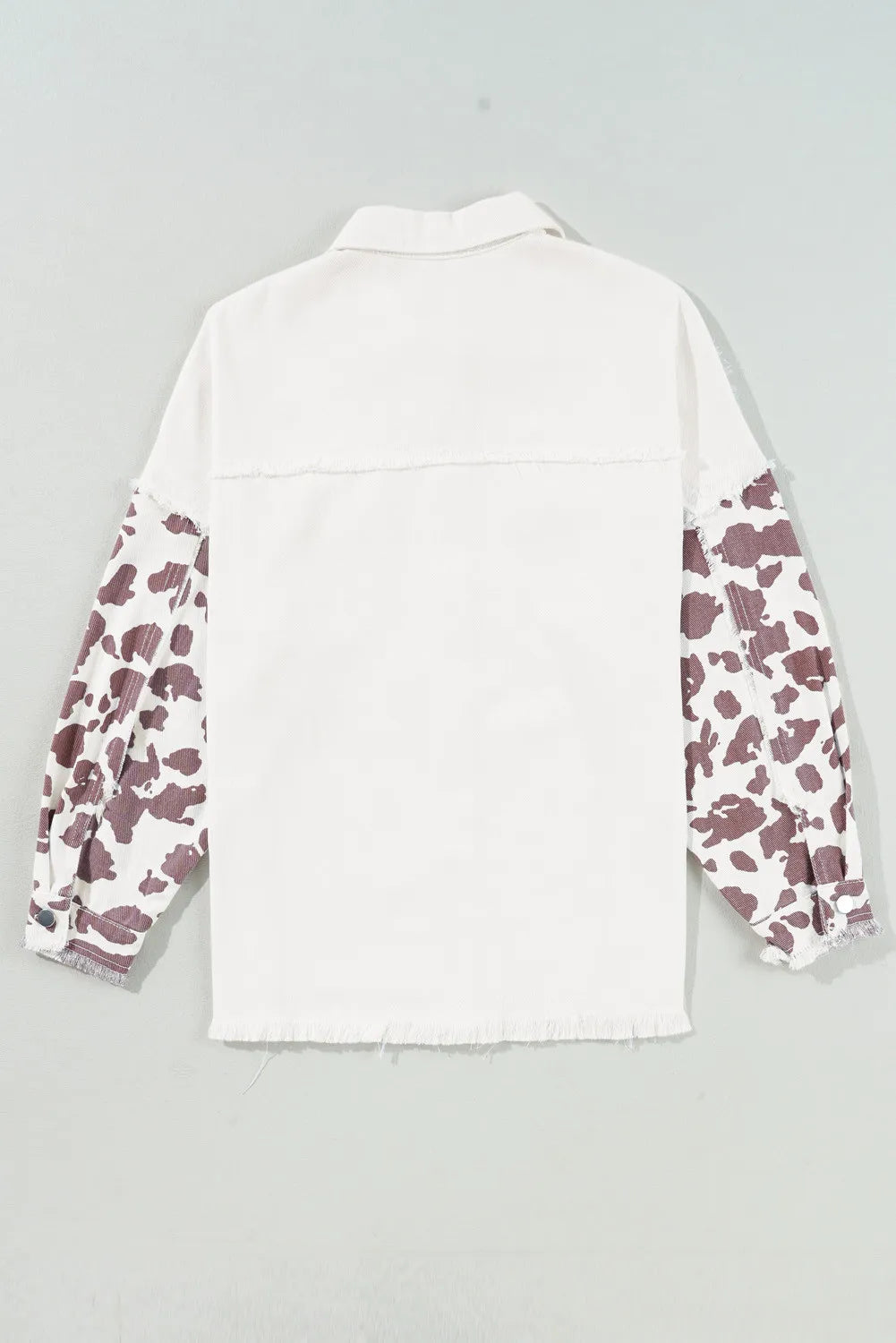 Raw Hem Animal Print Long Sleeve Denim Jacket Carauana Store