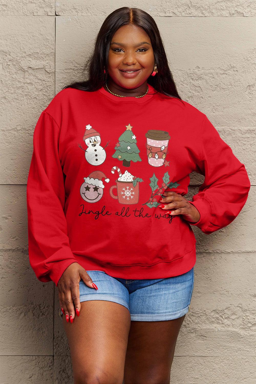 Simply Love Full Size JINGLE ALL THE WAY Long Sleeve Sweatshirt Carauana Store