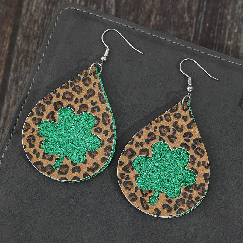 Leopard Hollowed Leather Teardrop Earrings Carauana Store