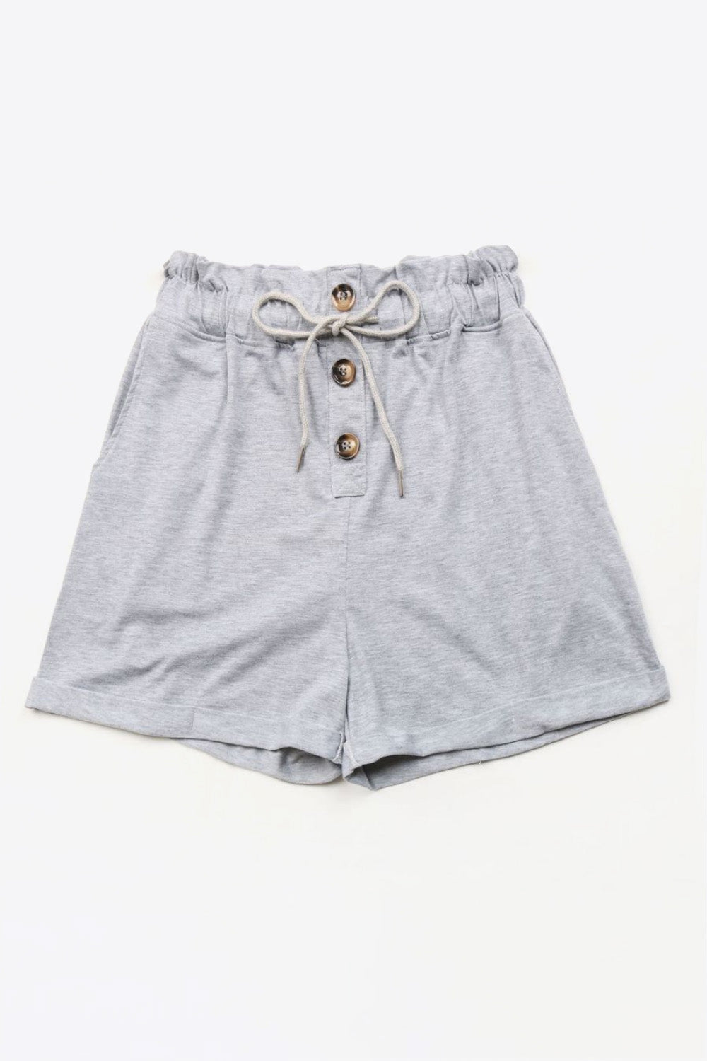 Buttoned Drawstring Waist Cuffed Shorts Carauana Store