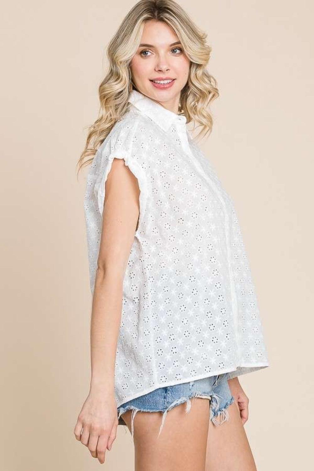 Culture Code Eyelet Crisscross Back Button Up Shirt Carauana Store