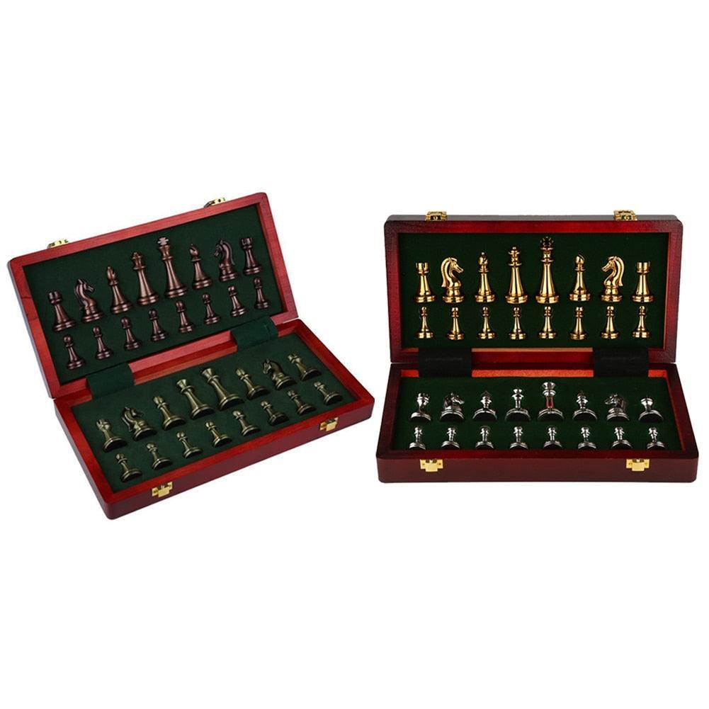 Metal International Chess Game with Exquisite Storage Box Medieval Luxury Chess Carauana Store