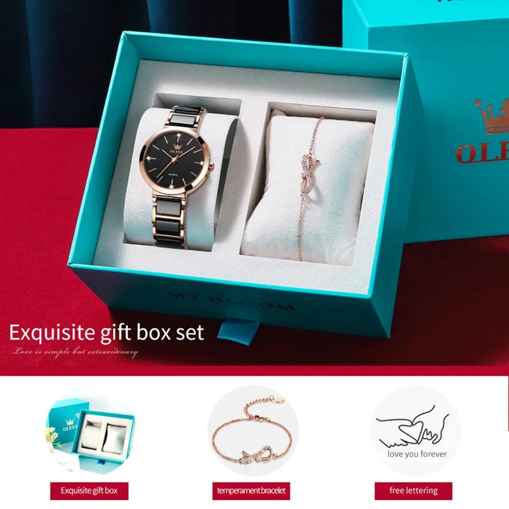 OLEVS 5877 Japan Quartz Women Watch Ceramics Watchstrap Luxury Elegant Ladies Bracelet Watch Watch for Women Relogio Feminino Carauana Store