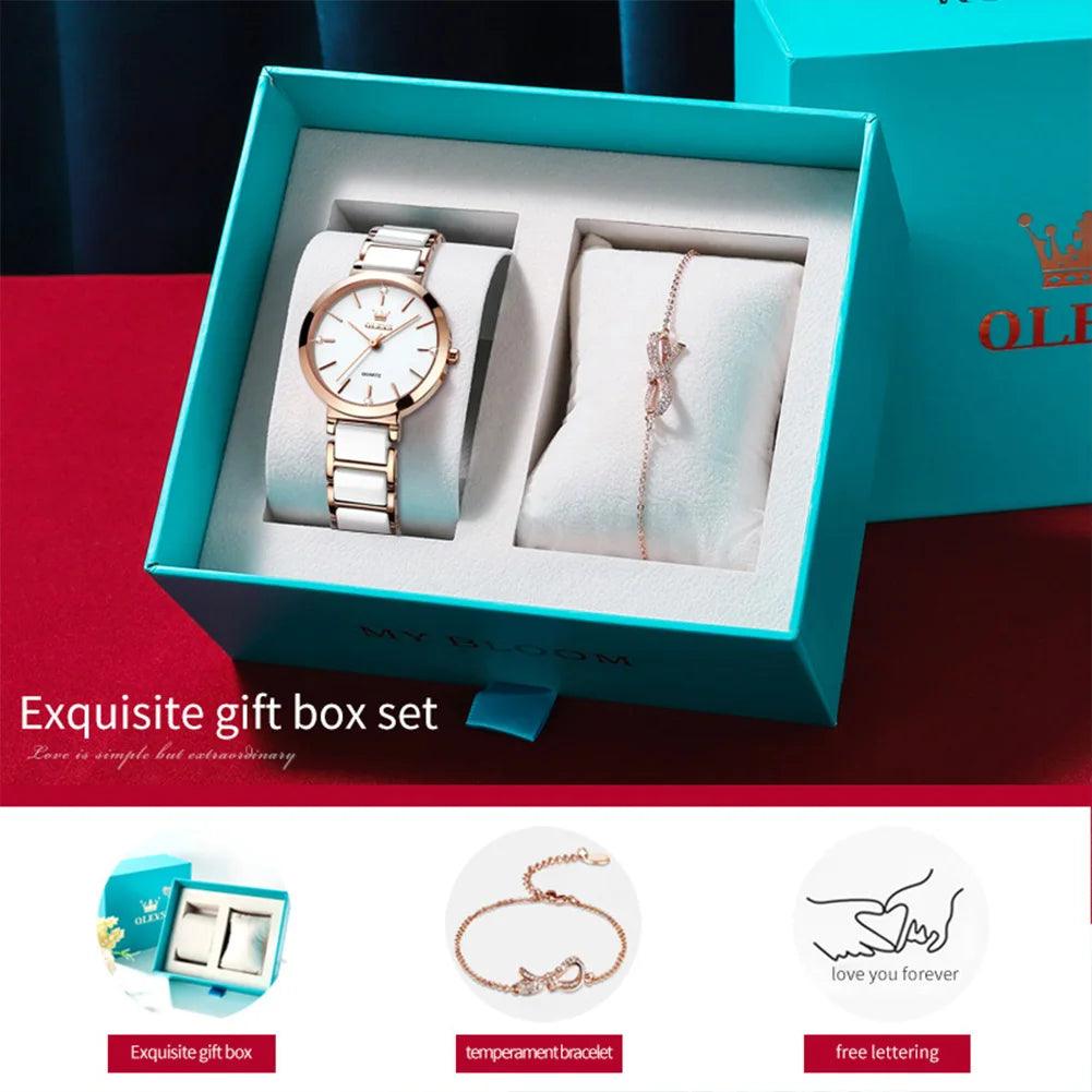 OLEVS 5877 Japan Quartz Women Watch Ceramics Watchstrap Luxury Elegant Ladies Bracelet Watch Watch for Women Relogio Feminino Carauana Store