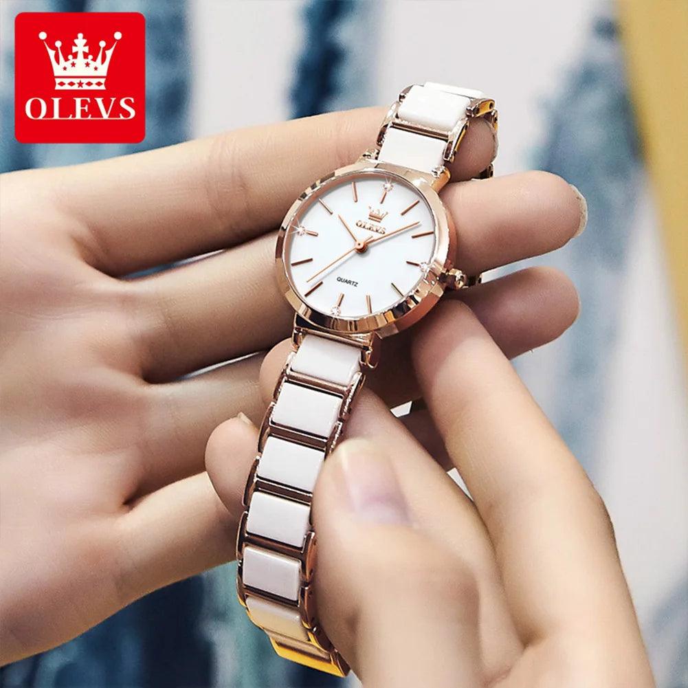 OLEVS 5877 Japan Quartz Women Watch Ceramics Watchstrap Luxury Elegant Ladies Bracelet Watch Watch for Women Relogio Feminino Carauana Store