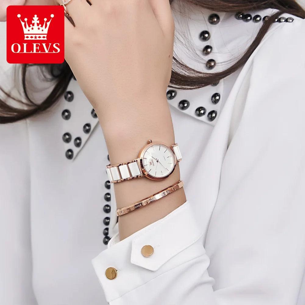 OLEVS 5877 Japan Quartz Women Watch Ceramics Watchstrap Luxury Elegant Ladies Bracelet Watch Watch for Women Relogio Feminino Carauana Store