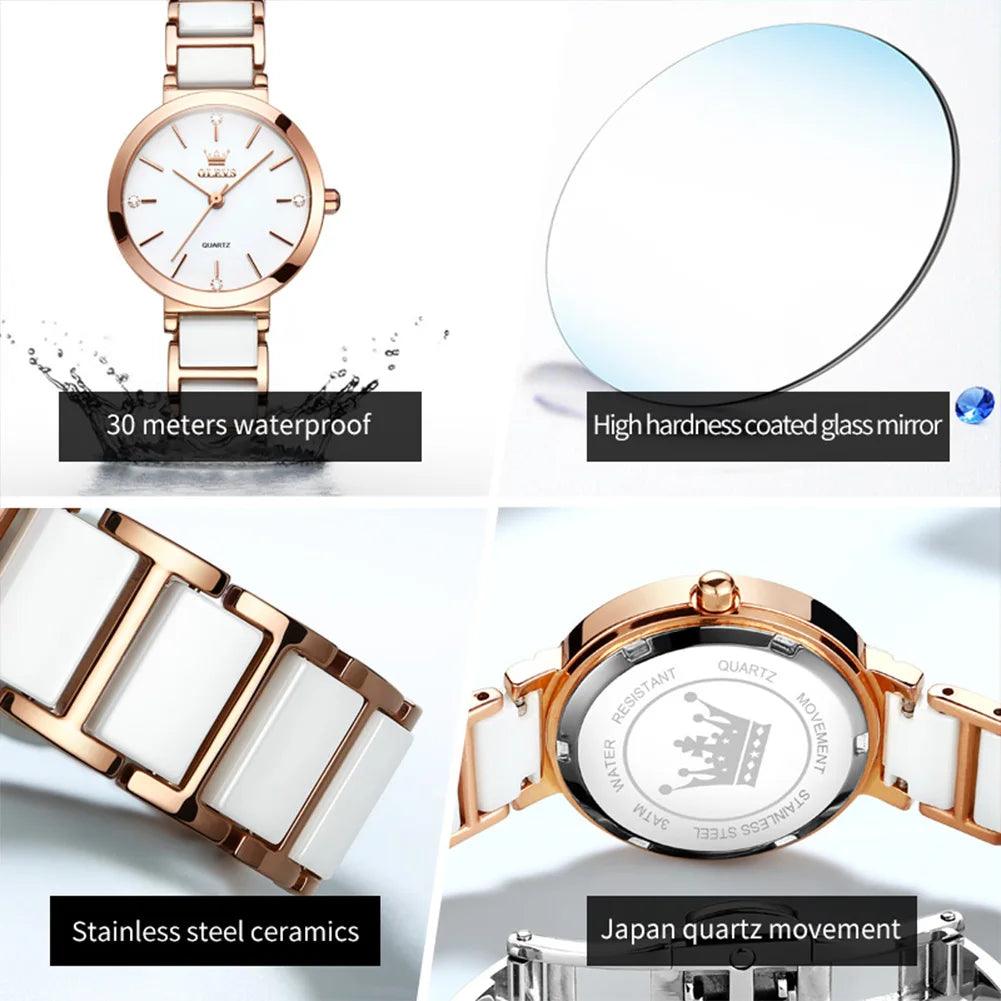 OLEVS 5877 Japan Quartz Women Watch Ceramics Watchstrap Luxury Elegant Ladies Bracelet Watch Watch for Women Relogio Feminino Carauana Store