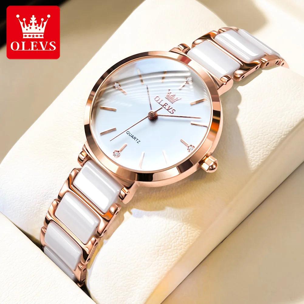 OLEVS 5877 Japan Quartz Women Watch Ceramics Watchstrap Luxury Elegant Ladies Bracelet Watch Watch for Women Relogio Feminino Carauana Store