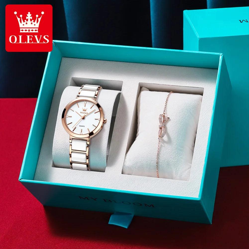 OLEVS 5877 Japan Quartz Women Watch Ceramics Watchstrap Luxury Elegant Ladies Bracelet Watch Watch for Women Relogio Feminino Carauana Store