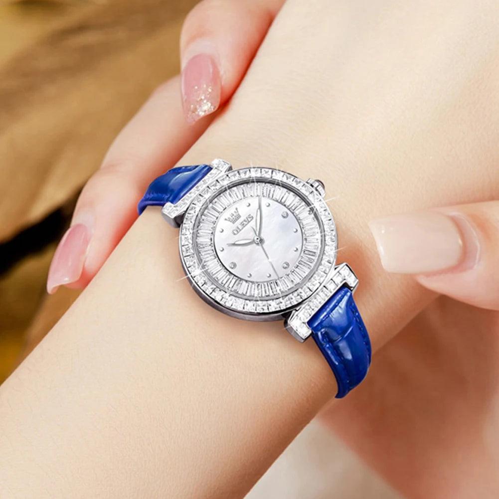 OLEVS Women's Watches Light luxury Fashion Original Quartz Watch for Ladies Waterproof Leather Strap Luminous Diamond Ring Dial Carauana Store