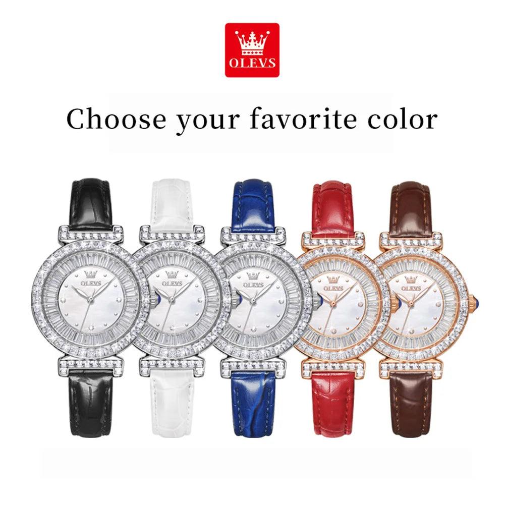 OLEVS Women's Watches Light luxury Fashion Original Quartz Watch for Ladies Waterproof Leather Strap Luminous Diamond Ring Dial Carauana Store