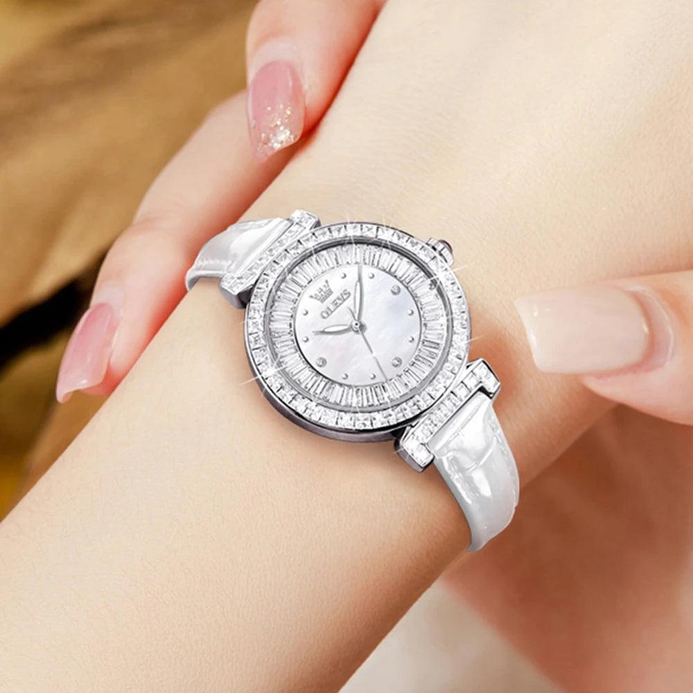 OLEVS Women's Watches Light luxury Fashion Original Quartz Watch for Ladies Waterproof Leather Strap Luminous Diamond Ring Dial Carauana Store
