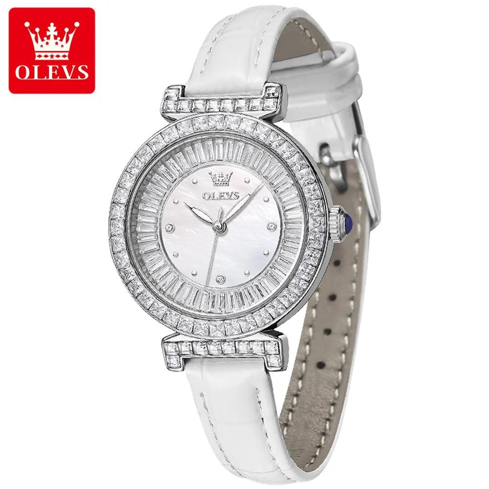 OLEVS Women's Watches Light luxury Fashion Original Quartz Watch for Ladies Waterproof Leather Strap Luminous Diamond Ring Dial Carauana Store