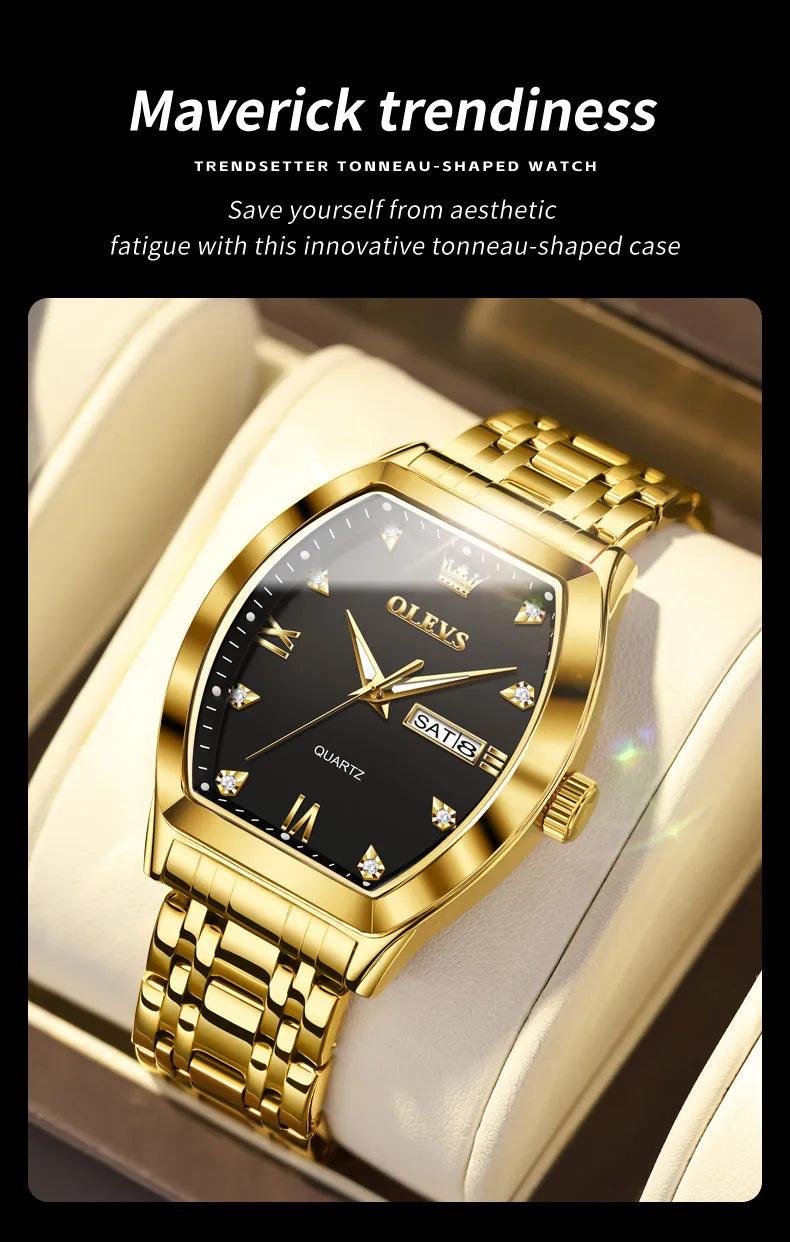 OLEVS/5528 Stainless Steel Luxury Quartz Watch | Elegant Tonneau Case with Shock Resistance and Week Display Carauana Store
