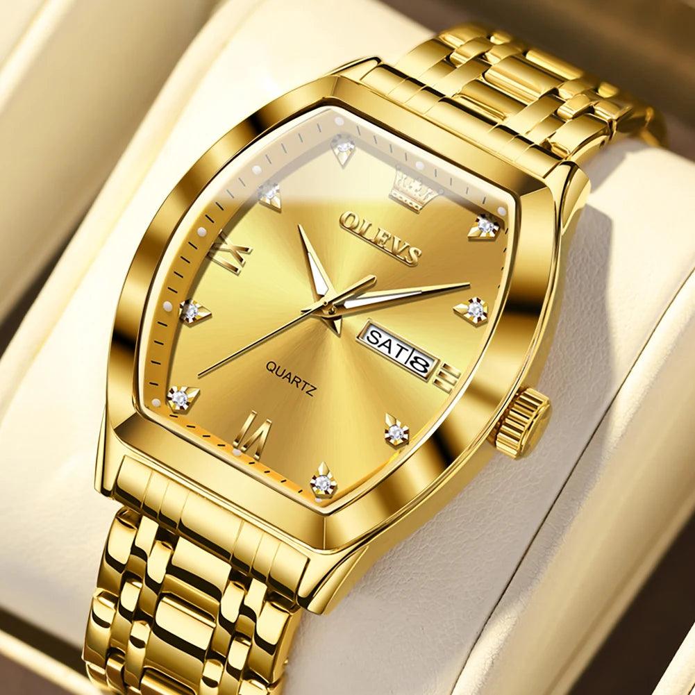 OLEVS/5528 Stainless Steel Luxury Quartz Watch | Elegant Tonneau Case with Shock Resistance and Week Display Carauana Store