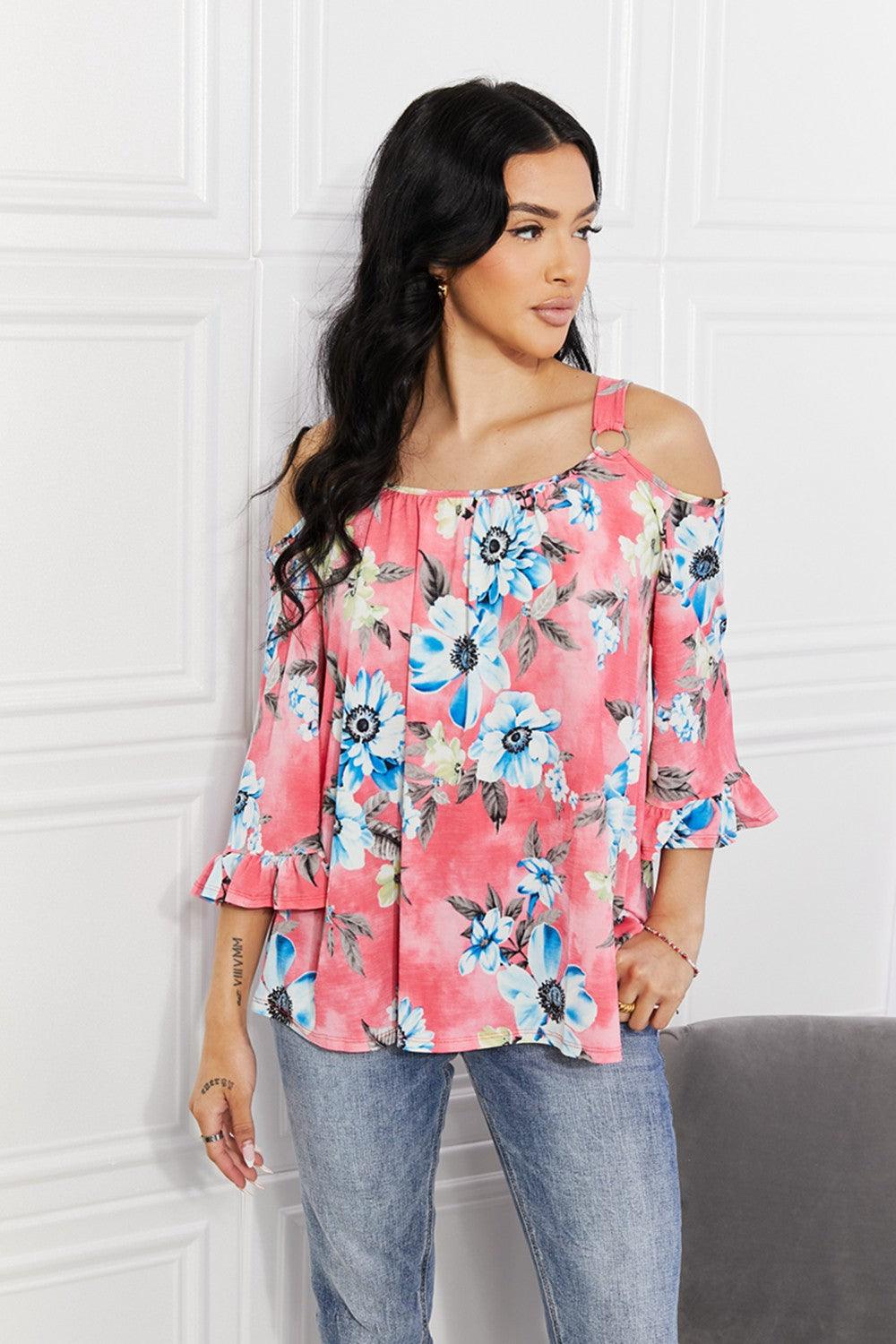Sew In Love Full Size Fresh Take Floral Cold-Shoulder Top Carauana Store