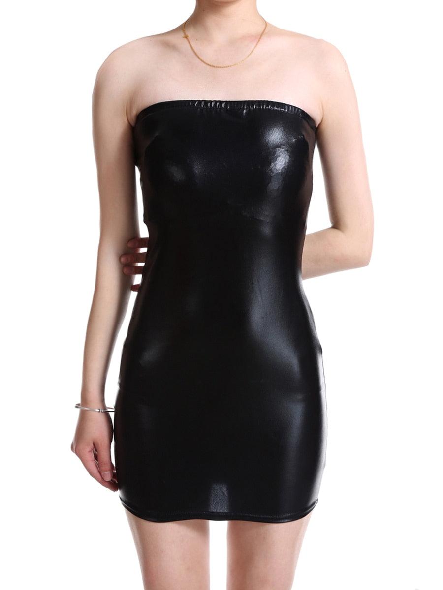 Sexy PU Leather Women Dress Sleeveless Pencil Mini Bodycon Club Party Dresses Carauana Store