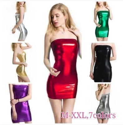 Sexy PU Leather Women Dress Sleeveless Pencil Mini Bodycon Club Party Dresses Carauana Store