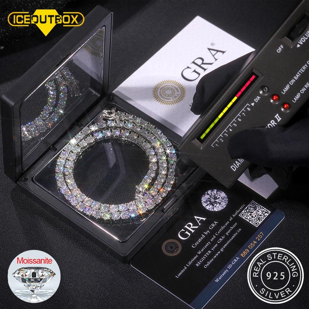 Sparkling Moissanite Tennis Chain Necklace 100% 925 Sterling Pass Diamond Test with Certificate GDTC Carauana Store