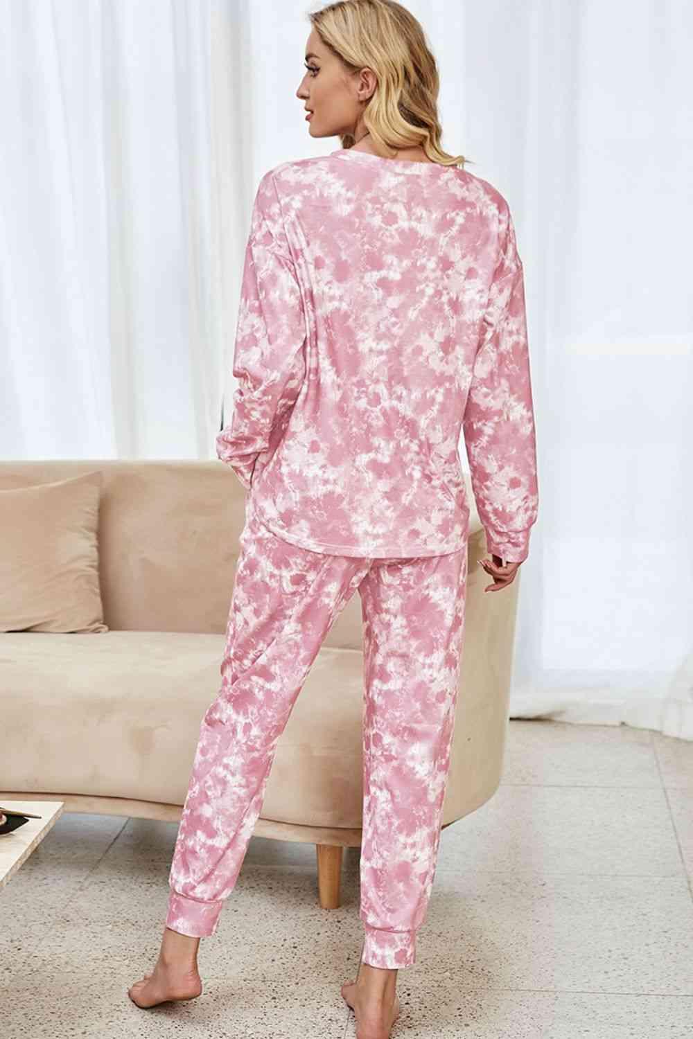 Tie-Dye Long Sleeve Top and Drawstring Joggers Lounge Set Carauana Store