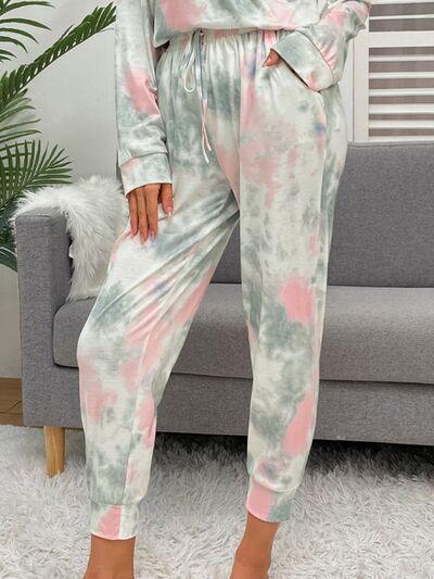 Tie-Dye Round Neck Top and Drawstring Pants Lounge Set Carauana Store