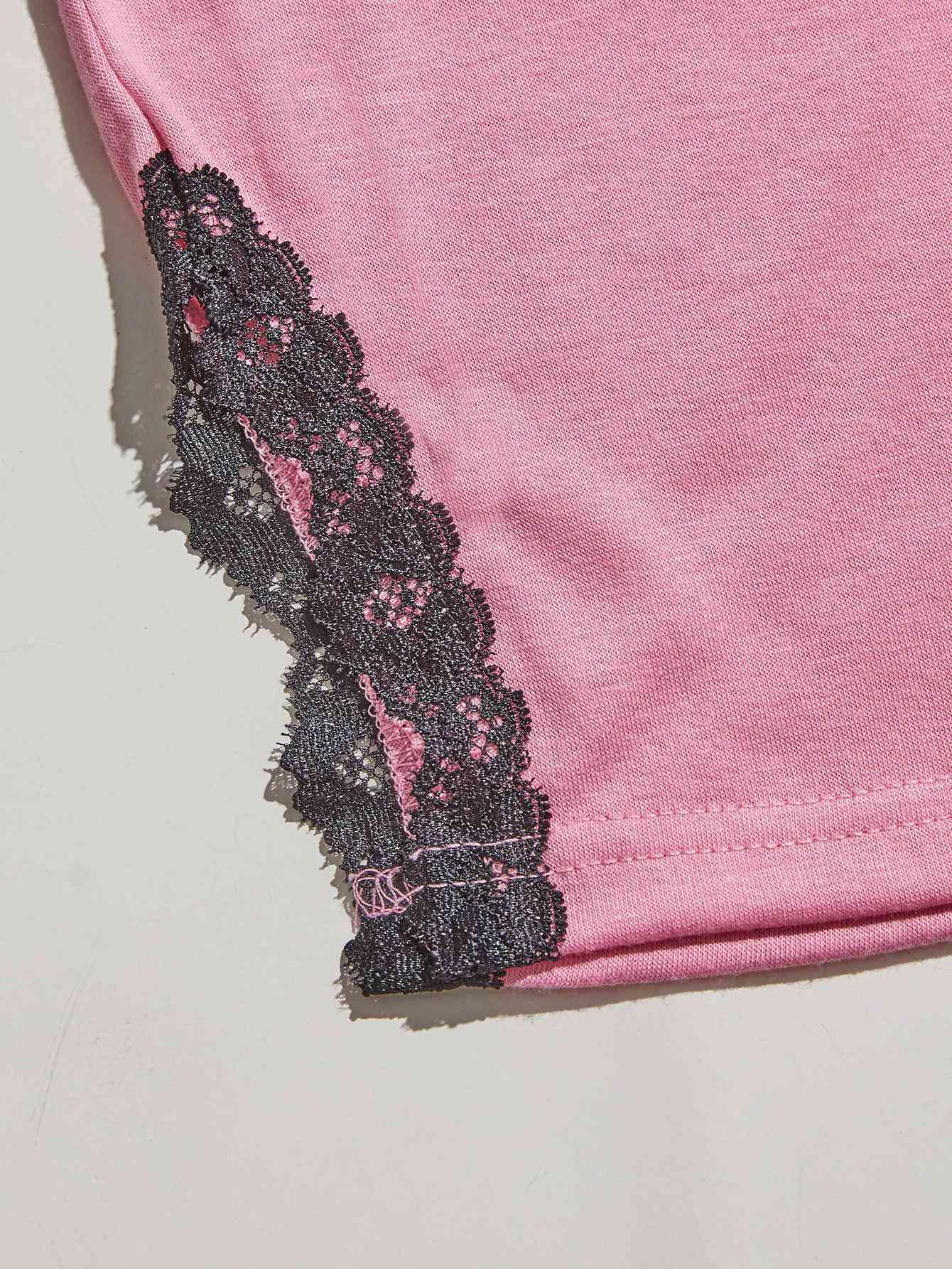 V-Neck Lace Trim Slit Cami and Pants Pajama Set Carauana Store