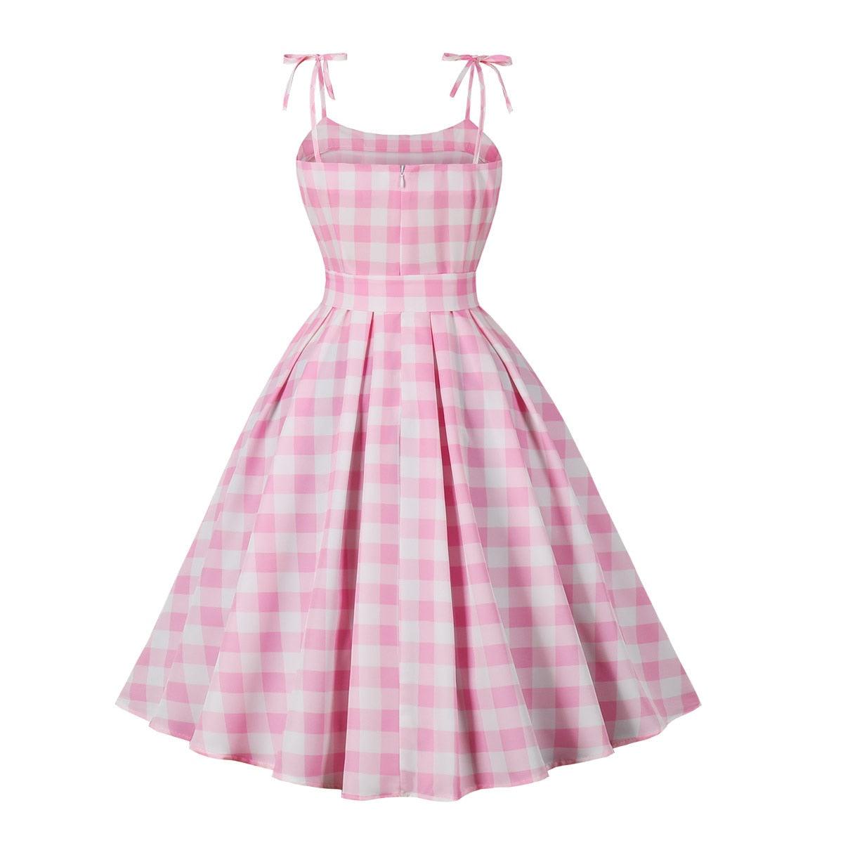 Women Vintage Barbiee Pink Plaid Dress Carauana Store