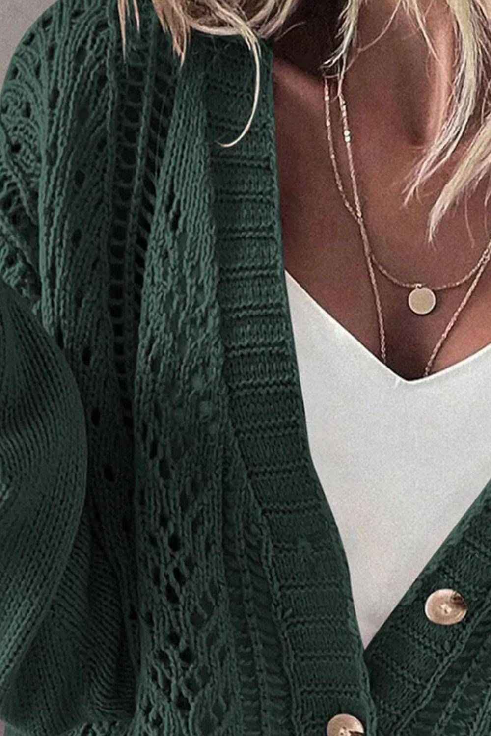 Openwork Button Up Long Sleeve Cardigan Carauana Store