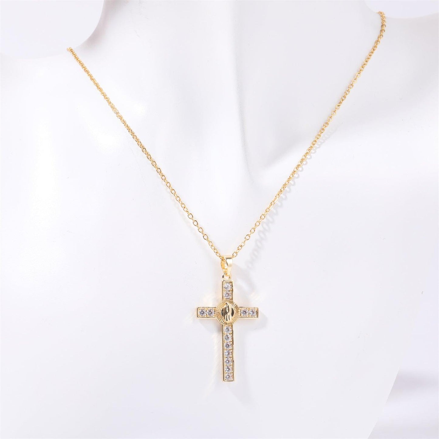 Stainless Steel Inlaid Zircon Cross Necklace Carauana Store